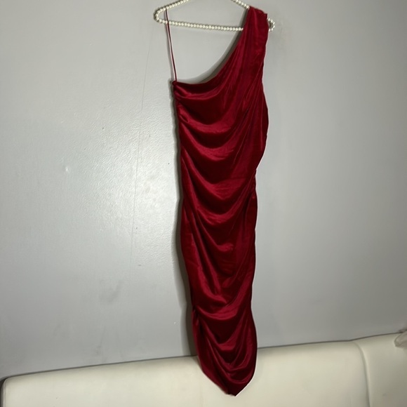 TAHARI ASL Single Strap Rouched crushed velvet midi dress red nwt 14 plus - Picture 5 of 5